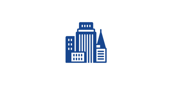 Icon of blue city buildings.